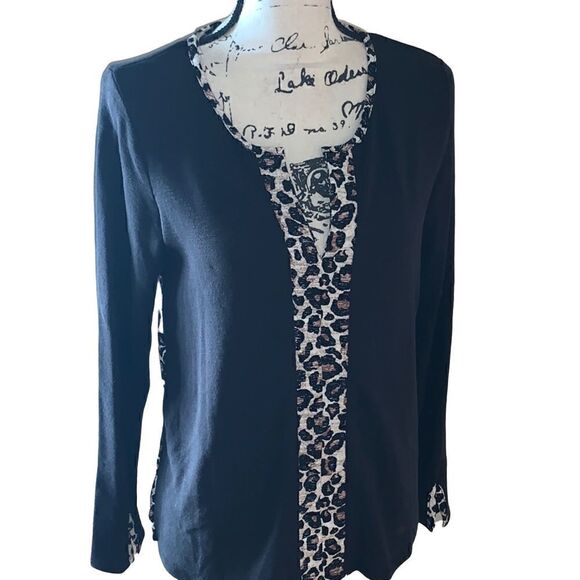 reCreation black & animal print long sleeve layered sweater medium - Picture 1 of 11